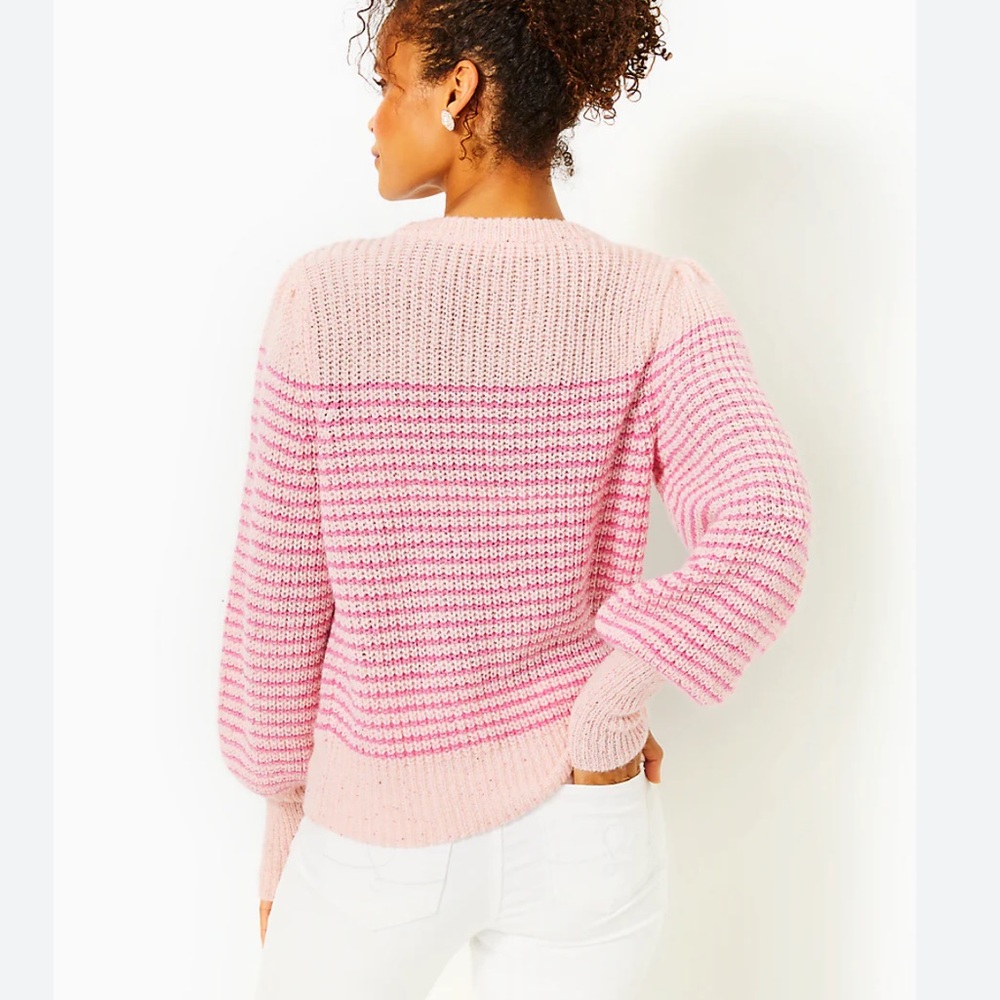 NWT! Pink Striped Sequin Lilly Pulitzer Finney Sweater - Picture 2 of 7